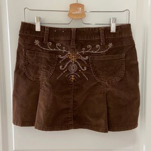 brown sequin pleated corduroy skirt